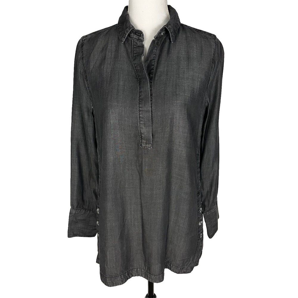 Chico's Shimmery Charcoal Gray Long Sleeve Popover Tunic Women's Size 0